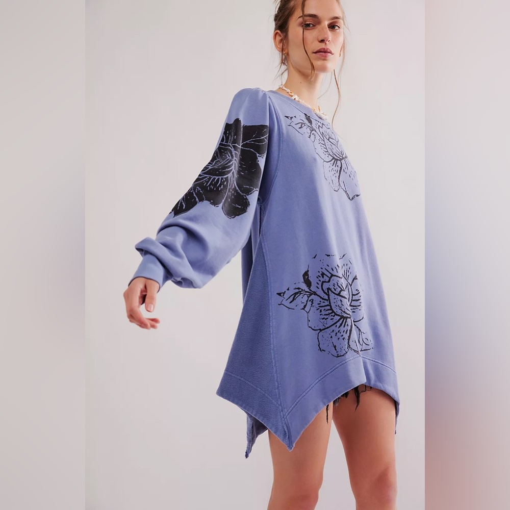 Free People Blue Floral Sweatshirt